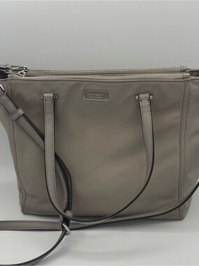 kate spade Taupe Gray Dawn Satchel Nylon Tote Crossbody with Leather Straps